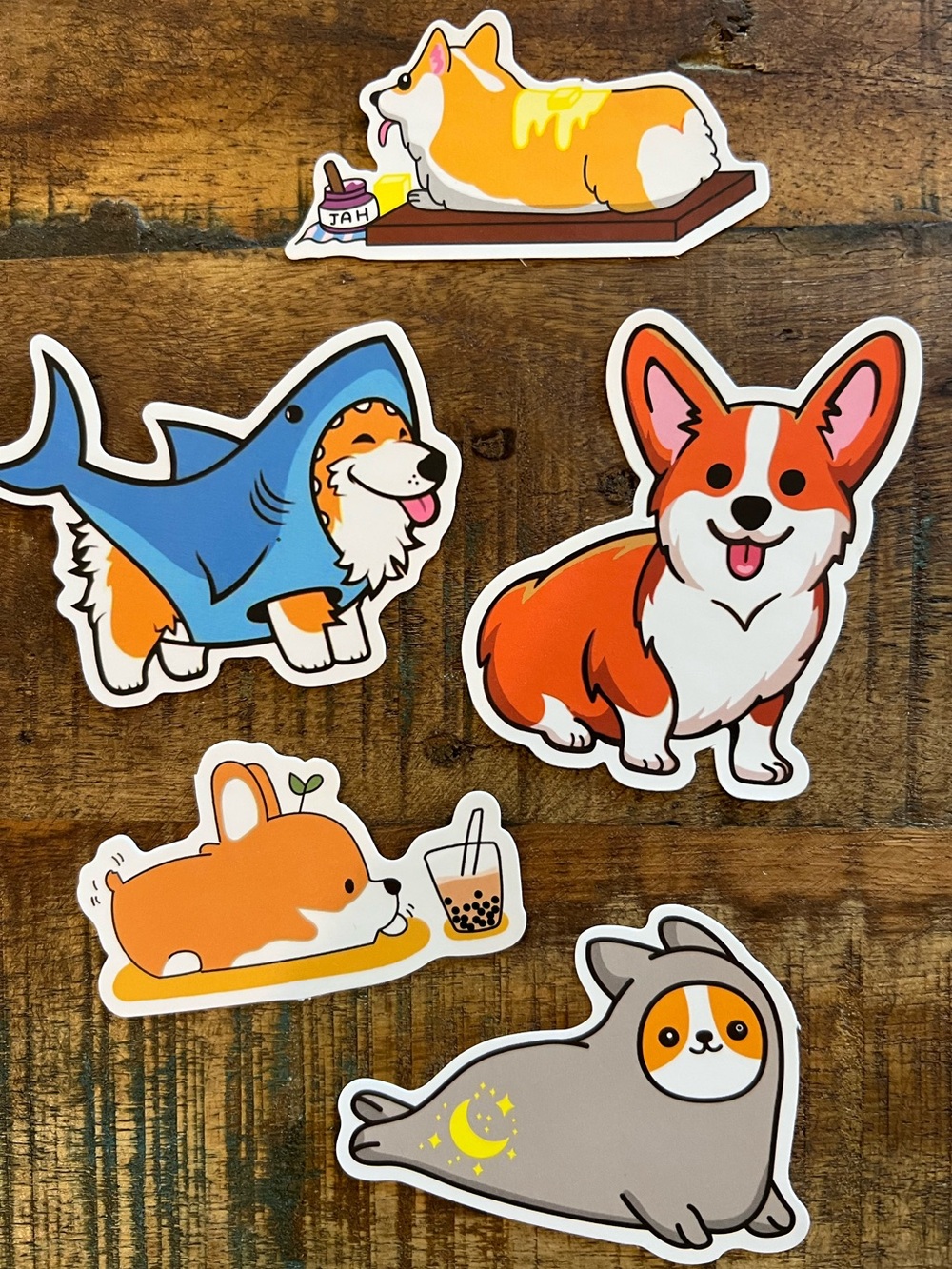 Five Adorable Corgi Stickers Water Bottle Laptop Etc